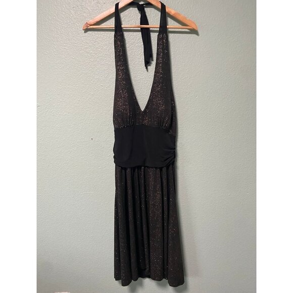 Vintage En Focus Studio Women's Black and Gold Circle Pattern Halter Dress 14‎ - Picture 7 of 11